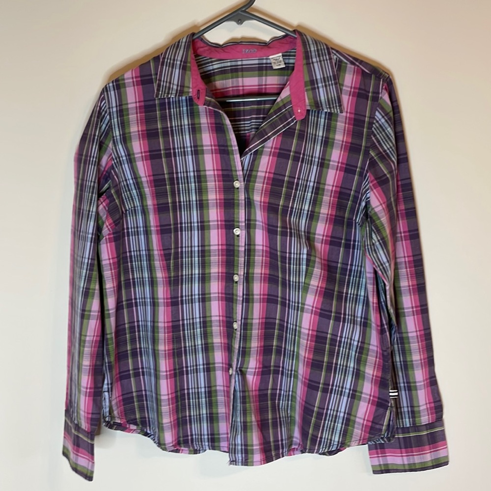 IZOD Womens Large Button Down Blouse Pink/Purple/Green